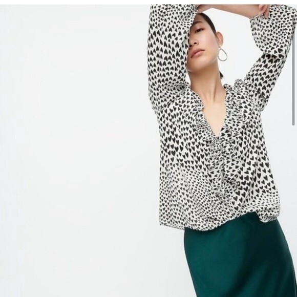 J Crew Ruffle-trim V-neck heart print‎ blouse - Picture 2 of 8
